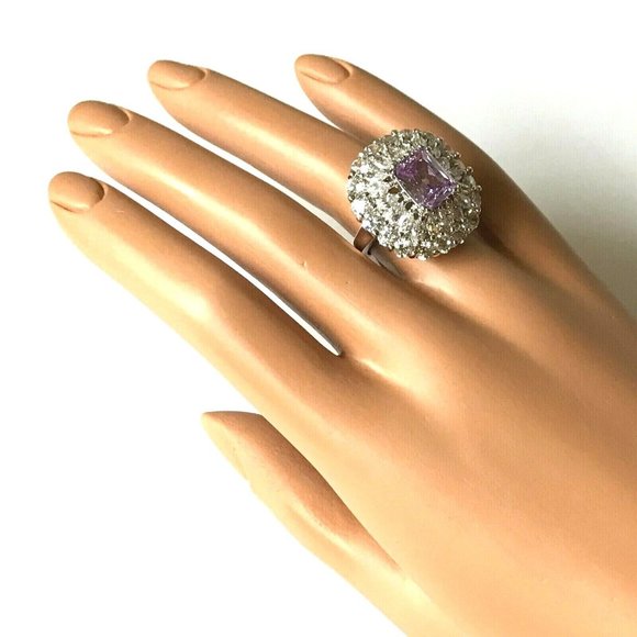 Vintage Art Deco Purple CZ Cocktail Ring Size 7 Camilla Lucia Silver Plated - Picture 4 of 12